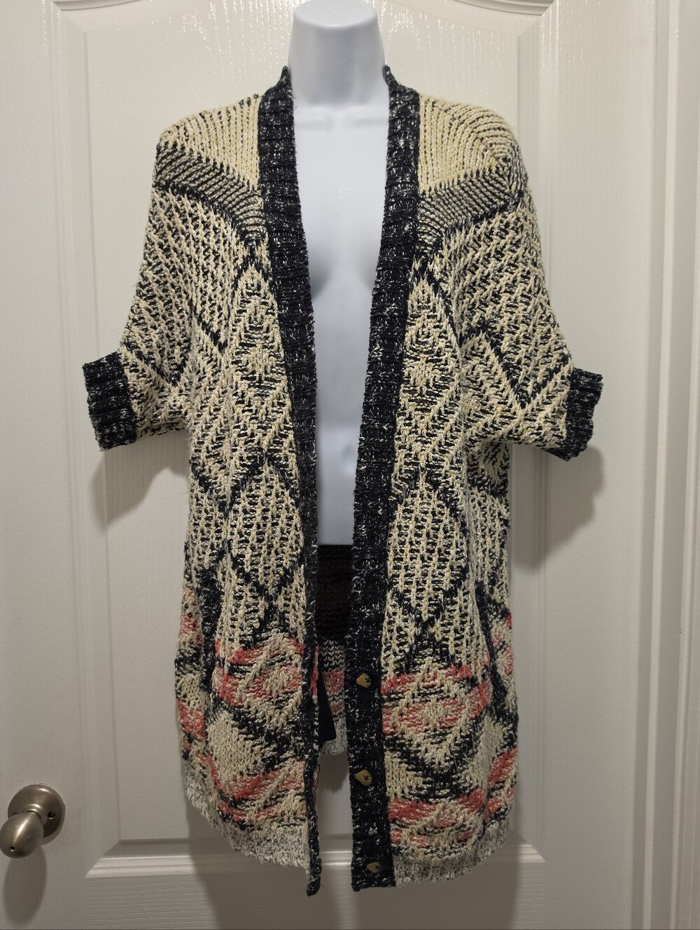 CAbi Carol Anderson Provence Cardigan Womens Size Small Black Tan Pink Yellow